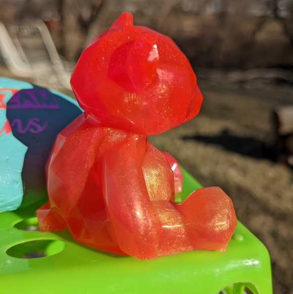 Sparkly Teddy Bear Sunset Pink Gold Shiny Resin Art Artisan Handmade - Picture 4 of 10